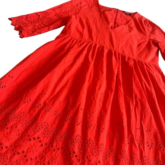 Madewell A-Line Dress Eyelet Cutout Trim 3/4 Sleeves Cotton Size 10 Women's - Picture 5 of 11